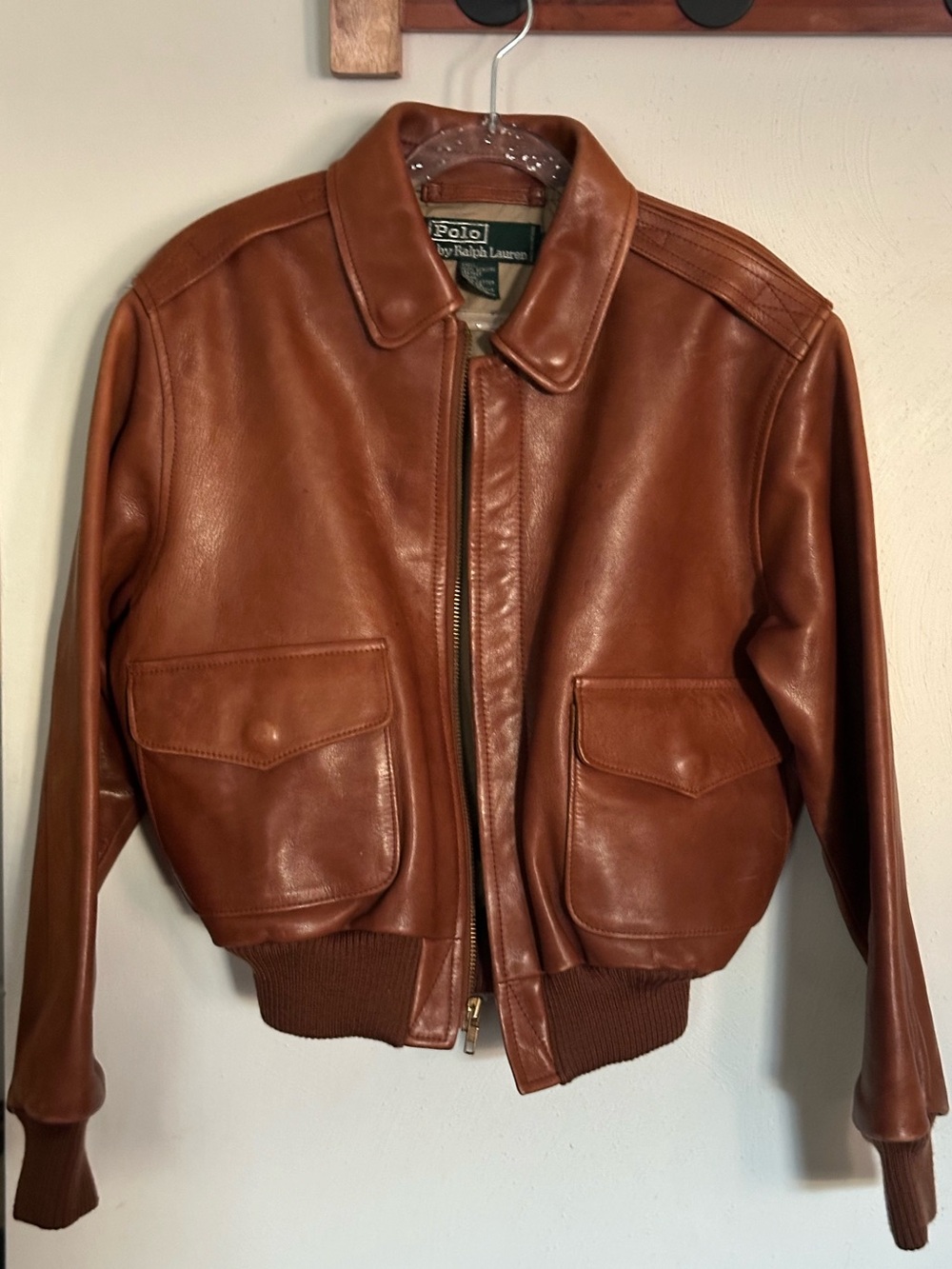 Vintage POLO Ralph Lauren Kids Brown Genuine Leather Bomber Jacket Coat